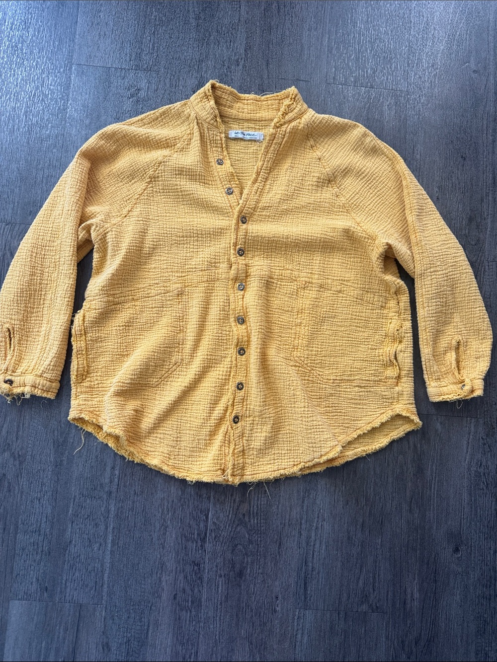 We The Free Crinkled Mustard Button Shirt